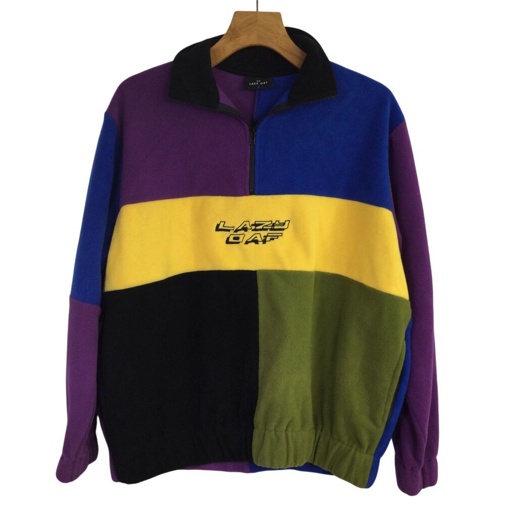Lazy Oaf Mens Colourblock 1/4 Zip Fleece Sweatshirt Long Sleeves Multi Size S